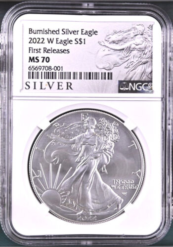 2022 w burnished silver eagle, ngc ms70 first releases, w/ coa, als label - Picture 1 of 4