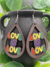 3 Earring Set Retro Boho Dangle Drop New Free Ship Wood Pride Rainbow A2426