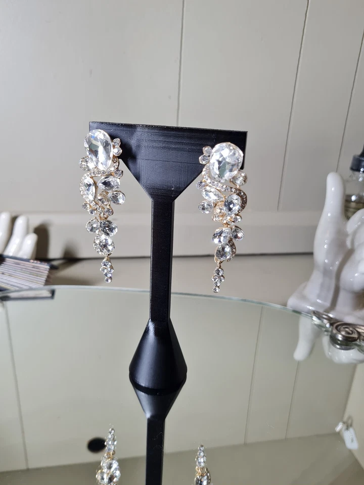 Pendientes colgantes fabulosamente brillantes de cristal transparente (boda, graduación, etc.) Foto 2 de 4
