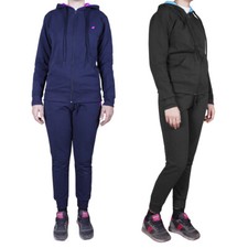 Tuta Sportiva Donna Slim Fit Cotone felpa Cappuccio Pantaloni Laccetti Nero Blu
