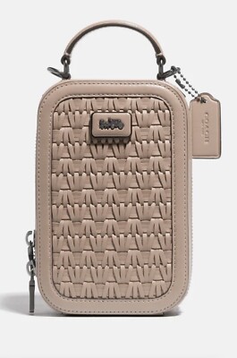 NWT Coach Alie Camera Bag Taupe Woven Leather Crossbody Purse