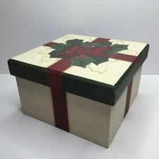 Tole Painted Handpainted Wooden Christmas Gift Present Box Holly Holiday 