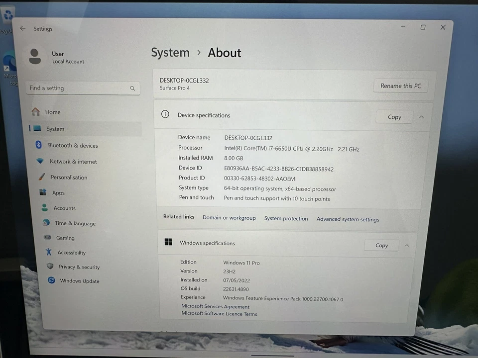Microsoft Surface Pro 5 12.3" i7-6650 8GB RAM 256GB SSD Wind 11 80% BAT LCD READ - Image 3 of 4