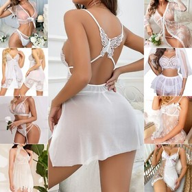 Sexy Bride Women Lingerie White Lace Dress G-string Underwear Babydoll Sleepwear