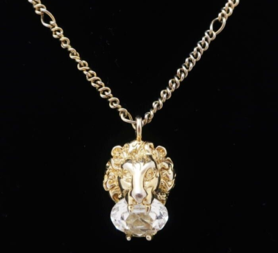 Gucci 412885 Necklace Pendant Lion Crystal Gold White Used From