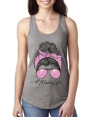 Mama Life Messy Hair Pink Bandana Mothers Day Ladies Racerback Tank Top