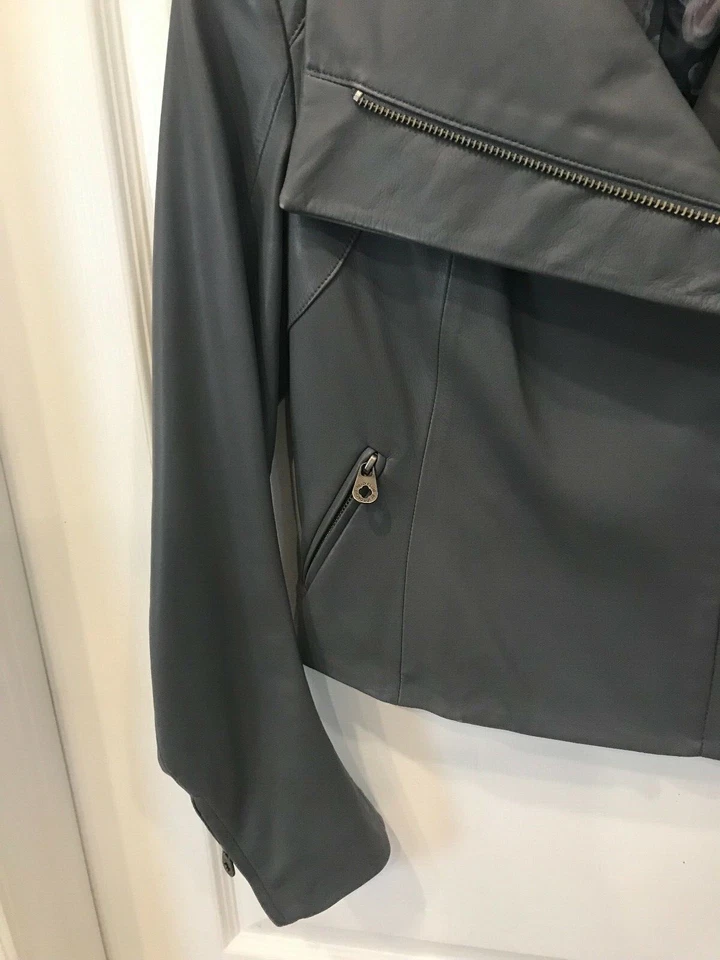 Heidi Klum by Jordache Motocross Leather Jacket Lambskin Zip Grey Size S $475 - Image 3 of 4