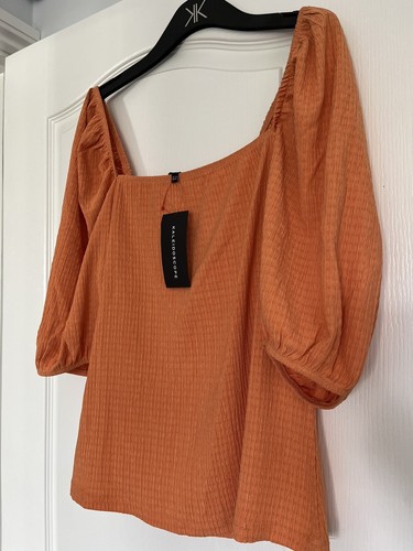 BNWT Kaleidoscope Mark Heyes Burnt Orange Stretch Gypsy Top Size 16 Puff Sleeve - Picture 6 of 14