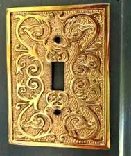 Vintage Gold Hollywood Regency Single Toggle Light Switch Wall Cover Plate Metal