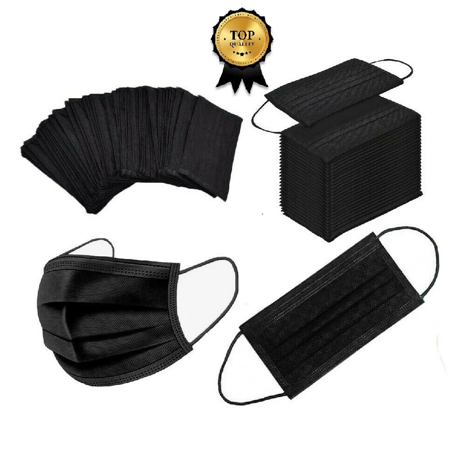 50-200Pcs Disposable Face Mask Protective Masks 3 layer Melt blow Filter-BLACK😷 - image 2 of 4