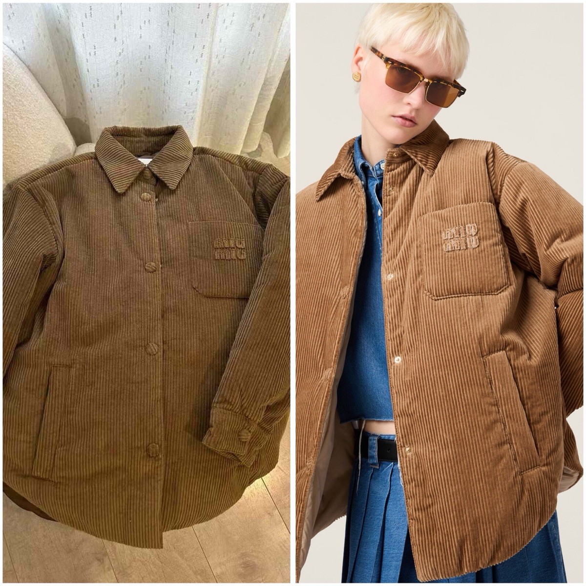 関税込 MiuMiu Medium-weight corduroy down jacket miu-miu-Sand-Beige-Medium-