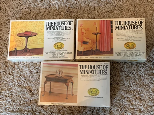 House of Miniatures KITS 40008 40013 40039 Queen Anne Tea Tilt top Candle Lot 3