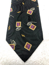 XMI MENS TIE BLACK WITH GOLD PURPLE WHITE 3.75 X 59