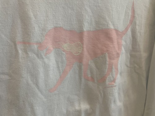 LAX Lacrosse Long Sleeved White Girls Shirt PINK Dog with stick in mouth Sz LG - Picture 2 of 4