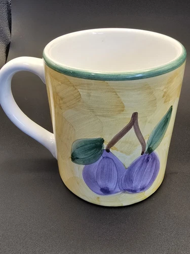 Frutta by Caleca Mug Pear Plum Yellow Background Made In Italy Coffee Cup Fruit