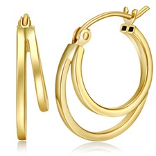 Wellingsale 14k Yellow Gold 4mm Double Hoop Earrings 16 x 16 mm 