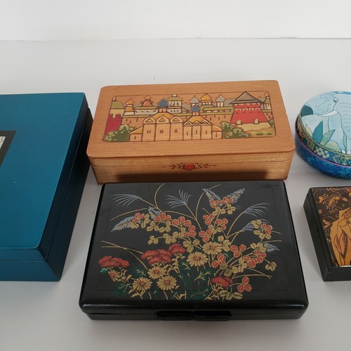 Set of Five Trinket Boxes Various Shapes and Materials Beautifully Decorated - Picture 2 of 7