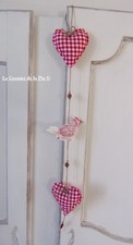 guirlande en tissu coeurs vichy rouge oiseau toile de Jouy fait main français
