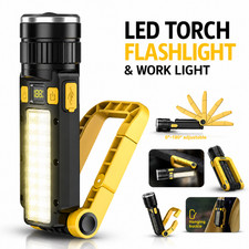 Multi Function Portable LED Torch Flashlight USB Rechargeable COB IP65