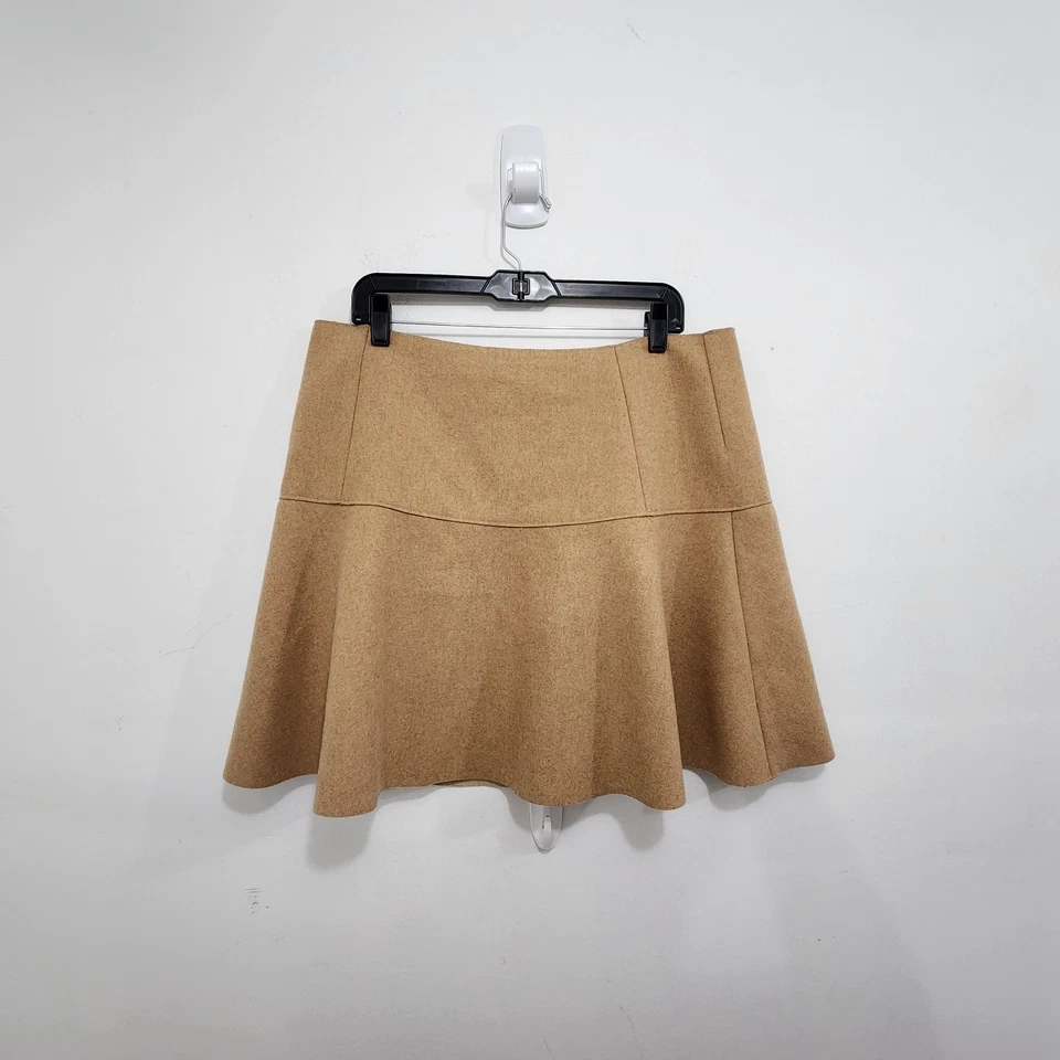 Mini falda patinadora Lands' End mezcla de lana bronceada acampanada forrada con cremallera Academia para mujer 16 Foto 2 de 4