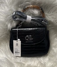 Christian Lacroix CXL NWT Cote Top Handle Croco Crossbody Purse Black MSRP $88