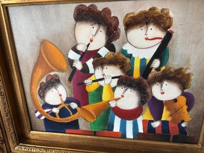 Joyce J Roybal Original Oil Painting Signed Children Musicians Gold Gilt Frame