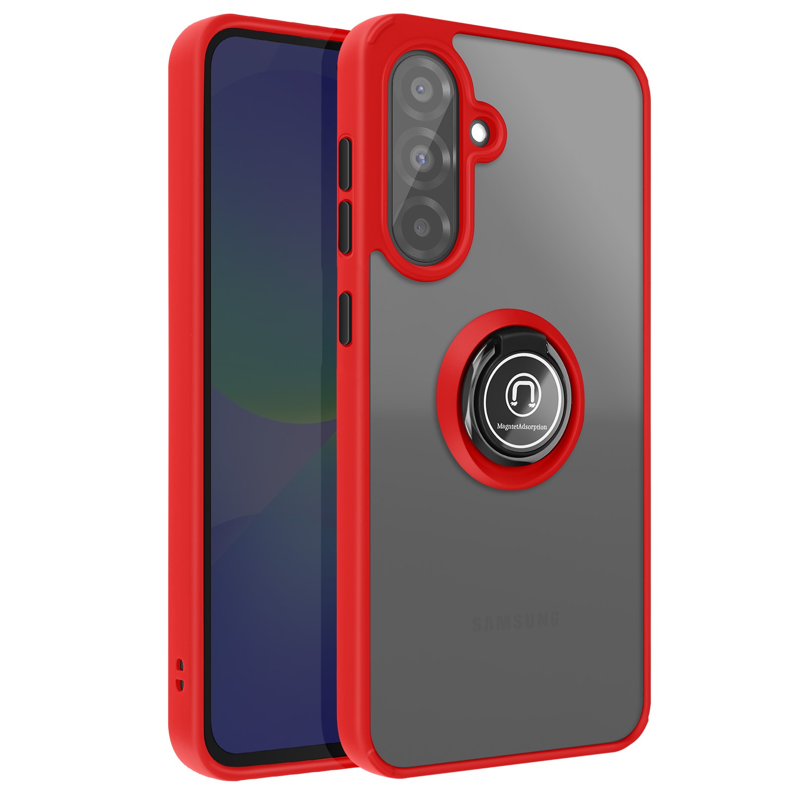 Coque Galaxy A37 Avizar avec anneau support et magnetisme rouge