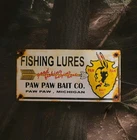 Vintage Paw Paw Bait Porcelain Sign Fishing Bait Lures Bass Michigan Gas Oil