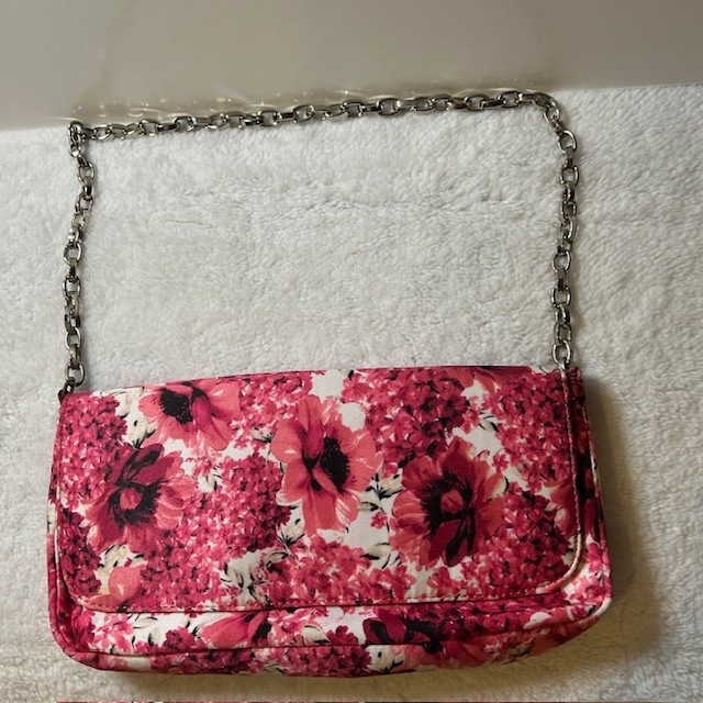 WHITE HOUSE BLACK MARKET Pink Red Flower Clutch Purse Bag Chain Special Occasion