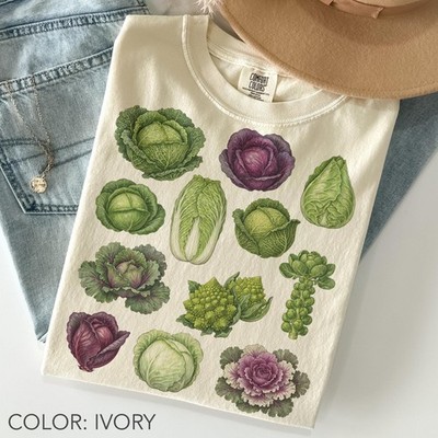 Cabbage Shirt Comfort Colors  Botanical Vegetable Tee  Fresh Produce Shirt