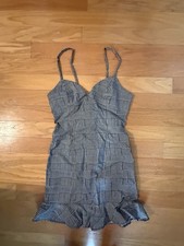 FOREVER 21 Black White Houndstooth Woven Ruffle Strap Fit & Flare Mini Dress L
