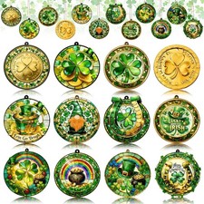 12Pcs St.Patrick's Day Ornaments Circular Wooden Ornaments with Lucky Shamrock..