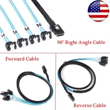 Mini SAS SFF-8087 to 4 SATA Breakout Forward/ Reverse/90 Degree SAS Cable 0.5/1M