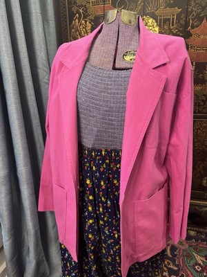 Summer cotton linen Chaus Button Pink  Blazer Jacket with Pockets Size 12