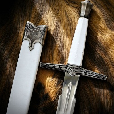 Handmade The Witcher 3 Silver Rune Sword, Geralt of Rivia Sword w Scabbard, Gift