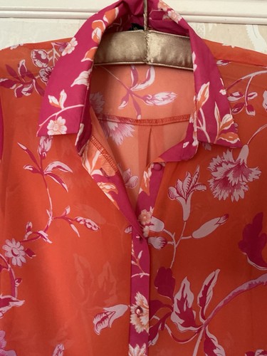 Lipsy Pink Orange Floral Floaty Long Sleeve Shirt Length 30 ins 16 - Picture 3 of 6