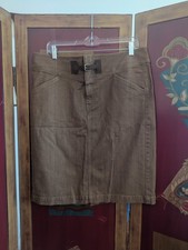 Ralph Lauren Jeans Co Denim Tan Pencil Skirt Sz 12 Equestrian Western Leather