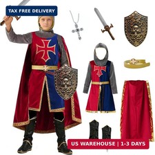 8 Pcs Medieval Kids Knight Costume for Boys and Girls with Cape Shield Sword