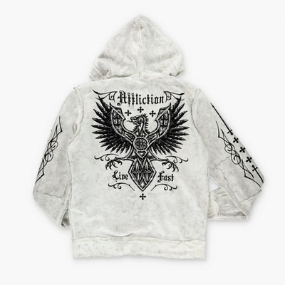 Vintage AFFLICTION 'Live Fast' Wings Y2K Grunge Full Zip Hoodie Sweatshirt (3XL)