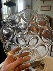 Vintage Anchor Hocking Savannah Rose Embossed Clear Glass Deviled Egg Plate 10”