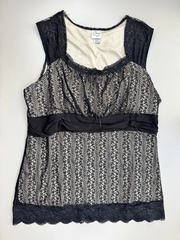 复古 Y2K 大码娃娃上衣 22 24 2X Whimsigoth Milkmaid 黑色花边仙女 — 第 4/4 张图片