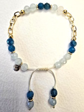 LOLA ROSE GORGEOUS BLUE & WHITE QUARTZ & GOLD CHAIN GEMSTONE BRACELET - NWOT