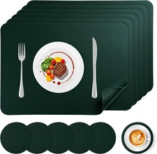 APLKER Placemats Set of 6,Faux Leather Heat Resistant PlaceMats -Dark Green