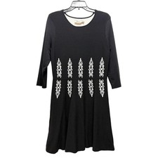 Eliza J Fit & Flare Sweater Dress Womens Large Black Knit Monochrome Flowers