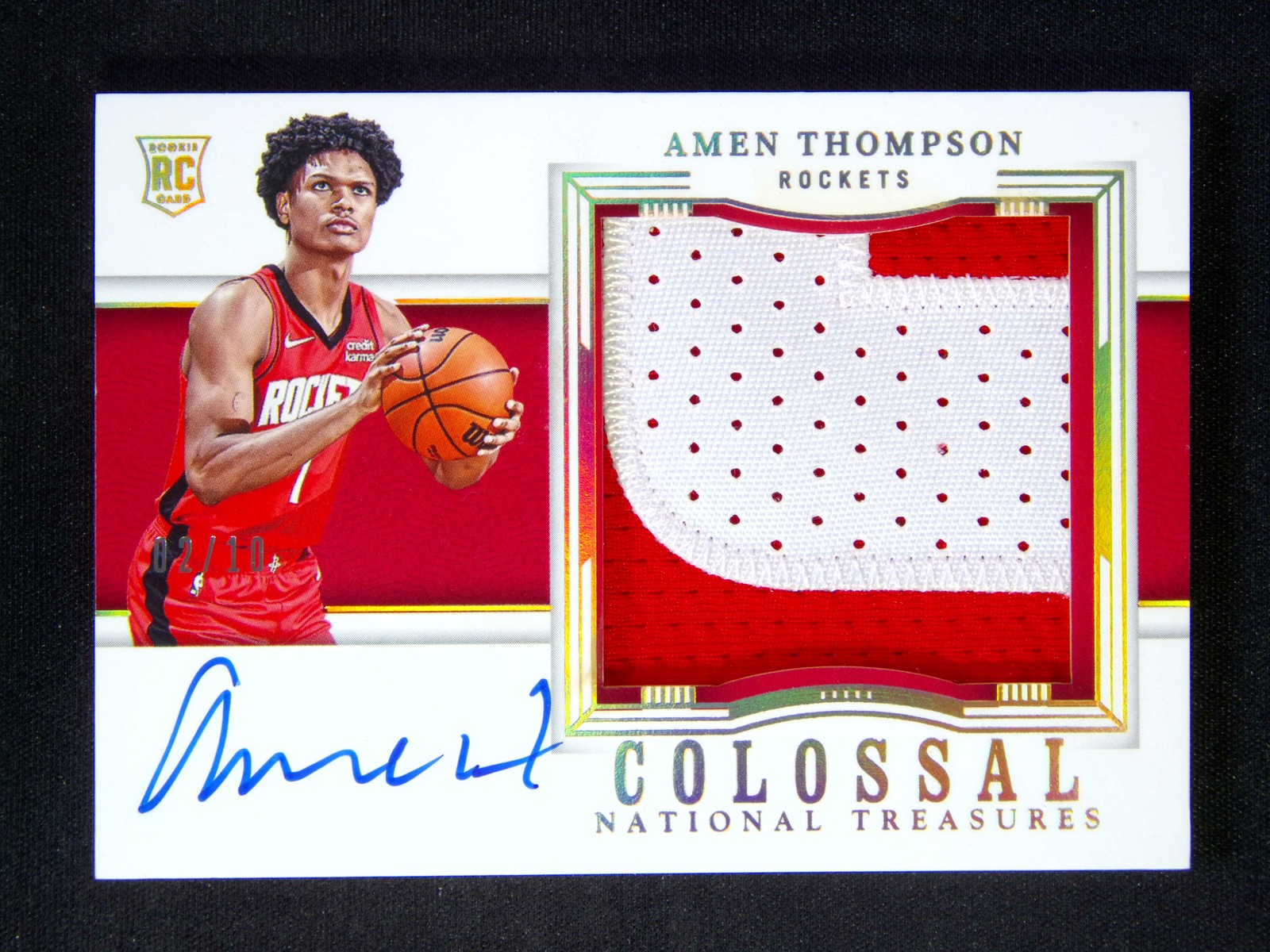 2023-24 National Treasures Amen Thompson RC Colossal Patch Auto RPA Gold /10 view 1
