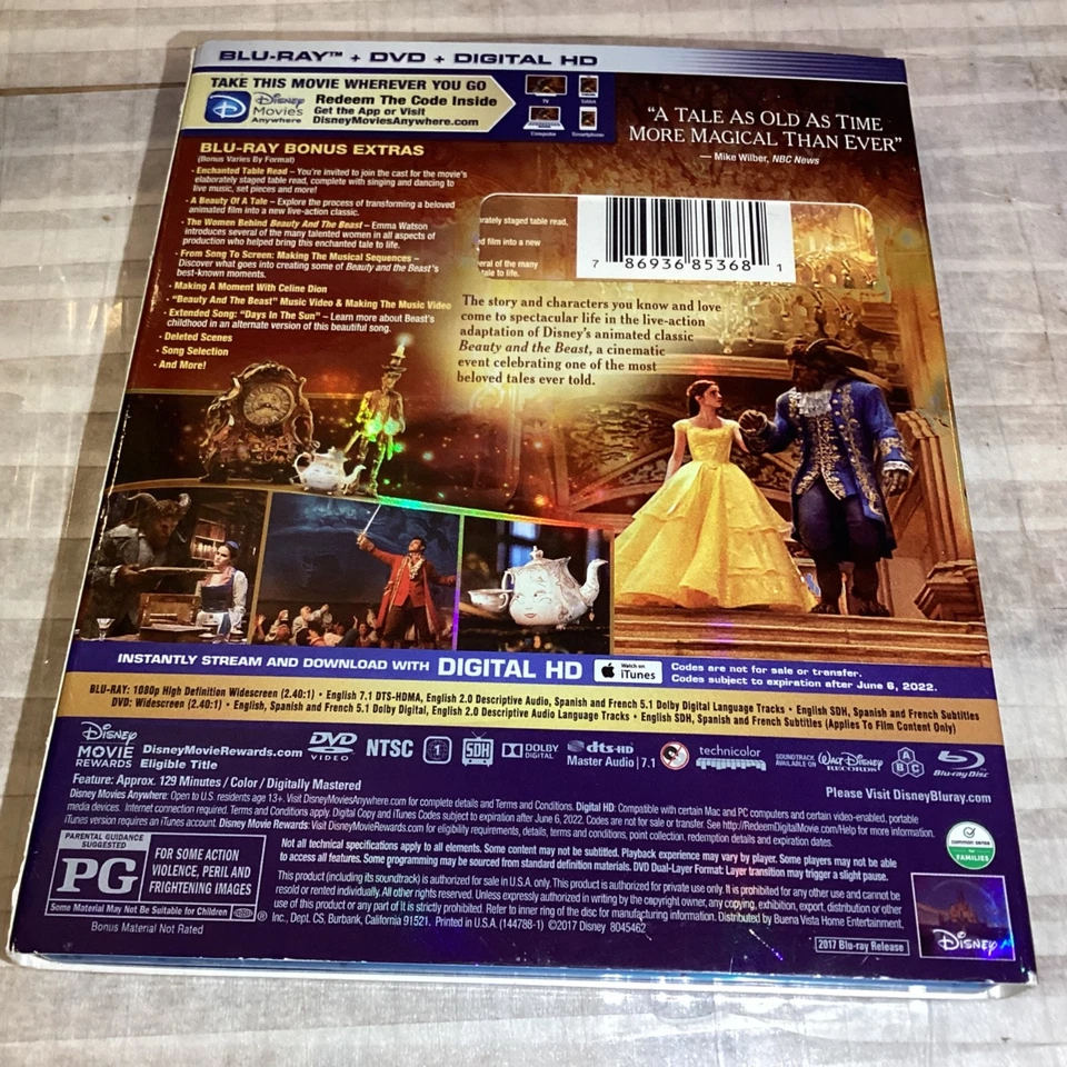 BEAUTY AND THE BEAST DISNEY LIVE ACTION REMAKE 2017 BLURAY/DVD COMBO Foto 4 de 4