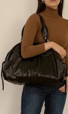 Francesco Biasia Black Patent Leather Slouchy Tote Bag Large Shoulder Bag Purse