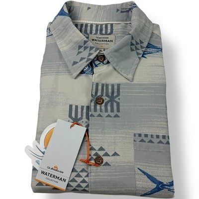 Quicksilver Waterman Gray Fish Button Up Shirt Men's Size XL Modal Polyester NWT