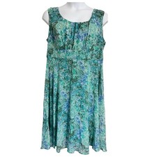 ROZ & ALI PLUS SIZE 18 BLUES & GREENS ROUND NECK SLEEVELESS MIDI LINED DRESS