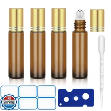 DTDNZKN 4 Pack of 0.34 Oz (10ml) Essential Oil Roller Bottles - Refillable, L